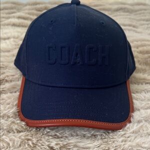 NWOT Coach Navy Leather Strap Hat Cap Unisex Adjustable Logo